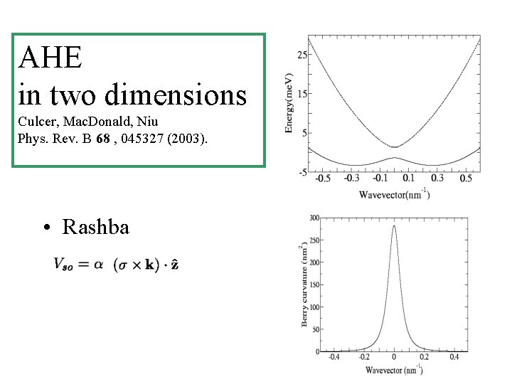 AHE in two dimensions Culcer, Mac. Donald, Niu Phys. Rev. B 68 , 045327 AHE in two dimensions Culcer, Mac. Donald, Niu Phys. Rev. B 68 , 045327