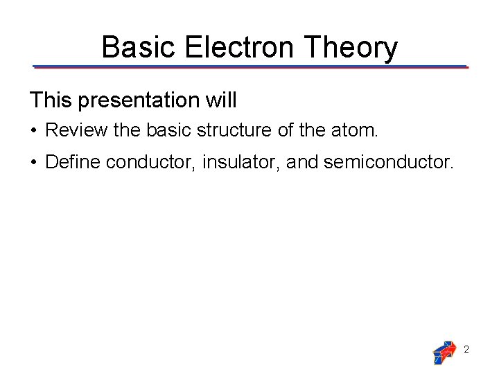 Basic Electron Theory This presentation will • Review the basic structure of the atom.