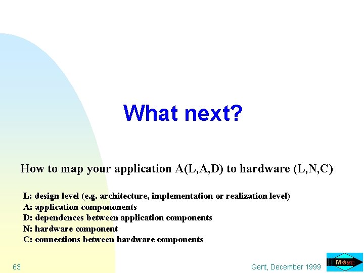 What next? How to map your application A(L, A, D) to hardware (L, N,