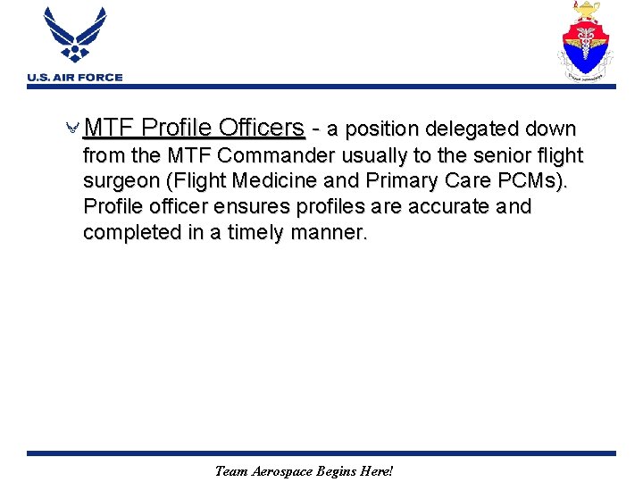MTF Profile Officers - a position delegated down from the MTF Commander usually to
