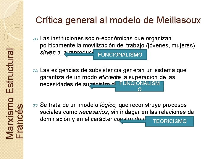 Marxismo Estructural Francés Crítica general al modelo de Meillasoux Las instituciones socio-económicas que organizan