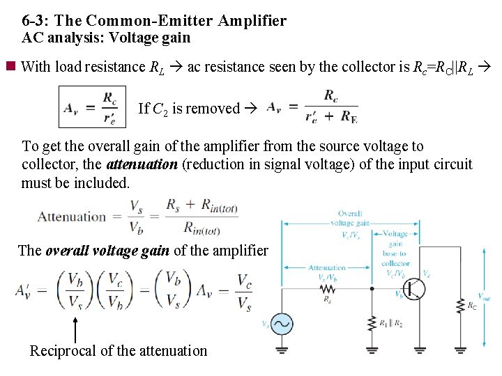 6 -3: The Common-Emitter Amplifier AC analysis: Voltage gain n With load resistance RL