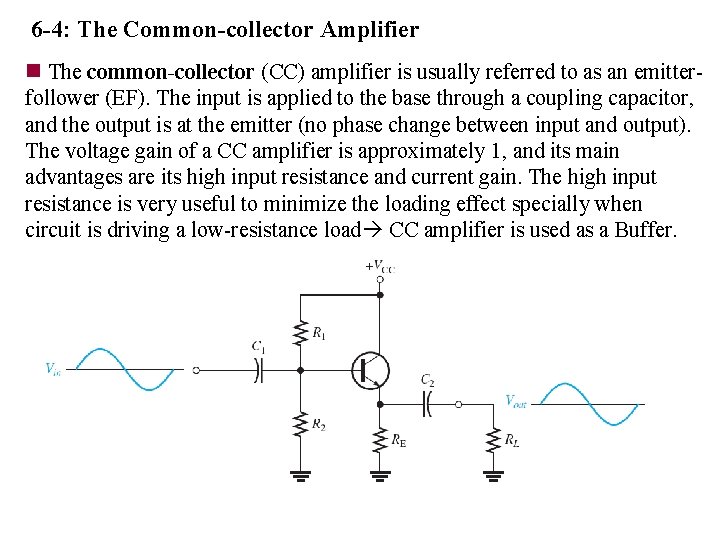 6 -4: The Common-collector Amplifier n The common-collector (CC) amplifier is usually referred to