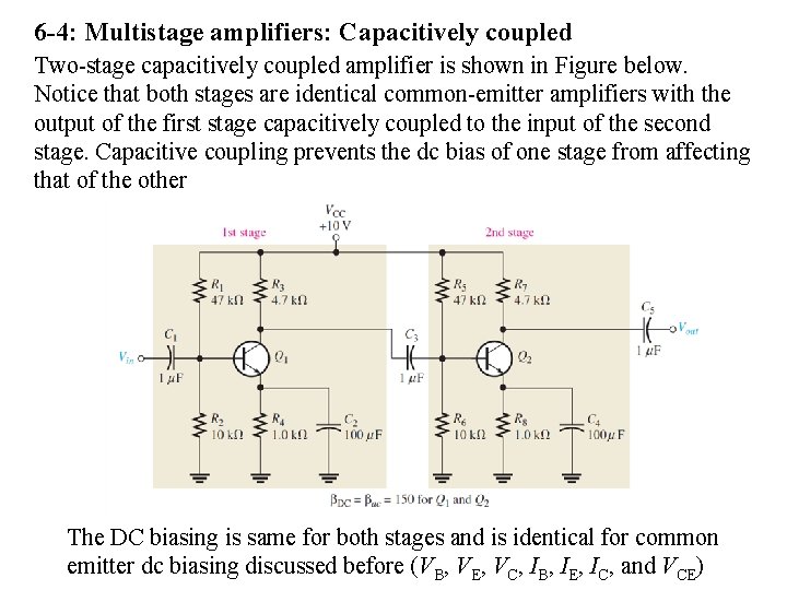 6 -4: Multistage amplifiers: Capacitively coupled Two-stage capacitively coupled amplifier is shown in Figure