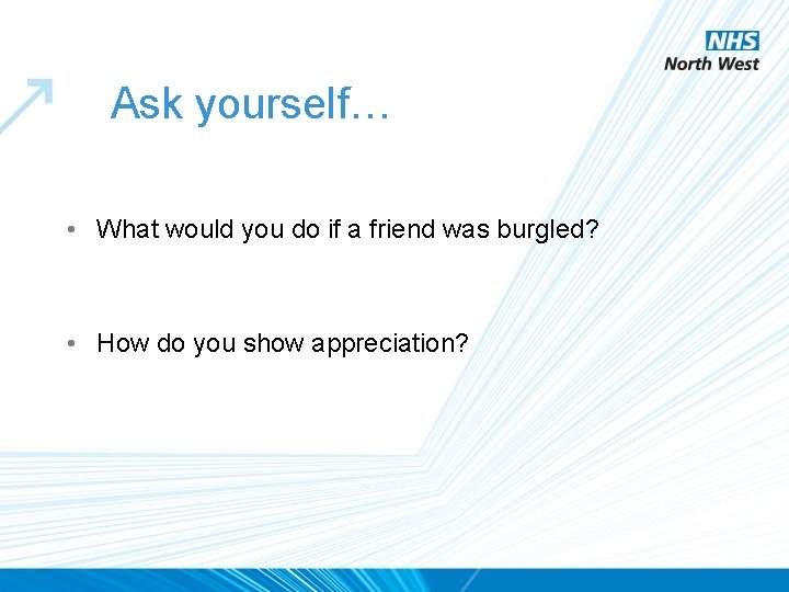Ask yourself… • What would you do if a friend was burgled? • How
