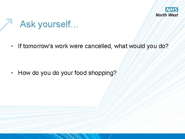 Ask yourself… • If tomorrow’s work were cancelled, what would you do? • How