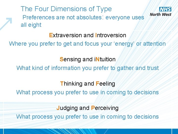 The Four Dimensions of Type Preferences are not absolutes: everyone uses all eight Extraversion