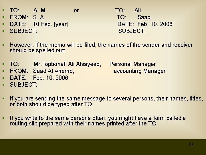 § § TO: A. M. or FROM: S. A. DATE: 10 Feb. [year] SUBJECT: