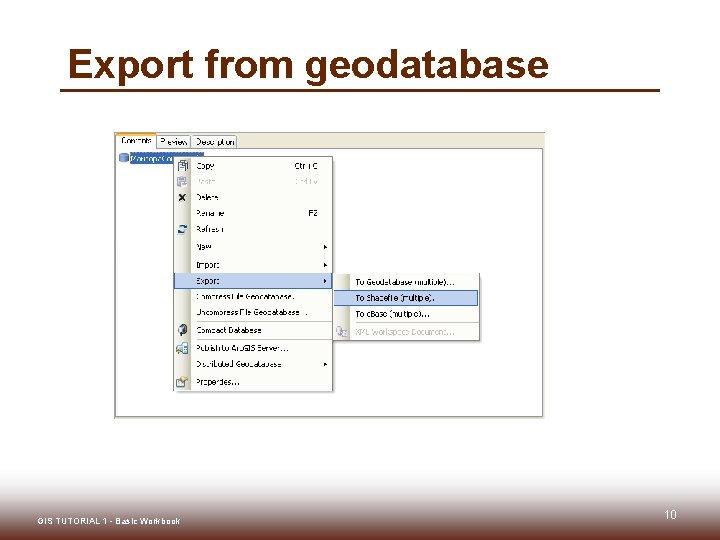 Export from geodatabase GIS TUTORIAL 1 - Basic Workbook 10 