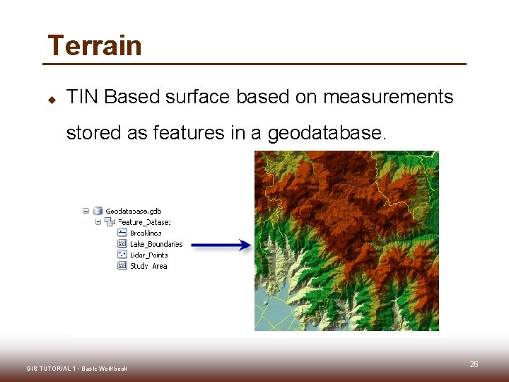 Terrain u TIN Based surface based on measurements stored as features in a geodatabase.