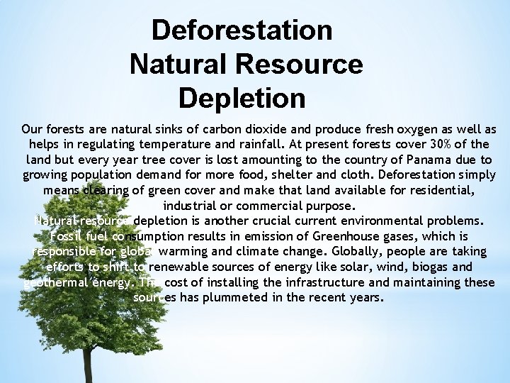 Deforestation Natural Resource Depletion Our forests are natural sinks of carbon dioxide and produce