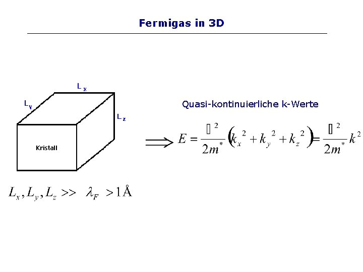 Fermigas in 3 D Quasi-kontinuierliche k-Werte 