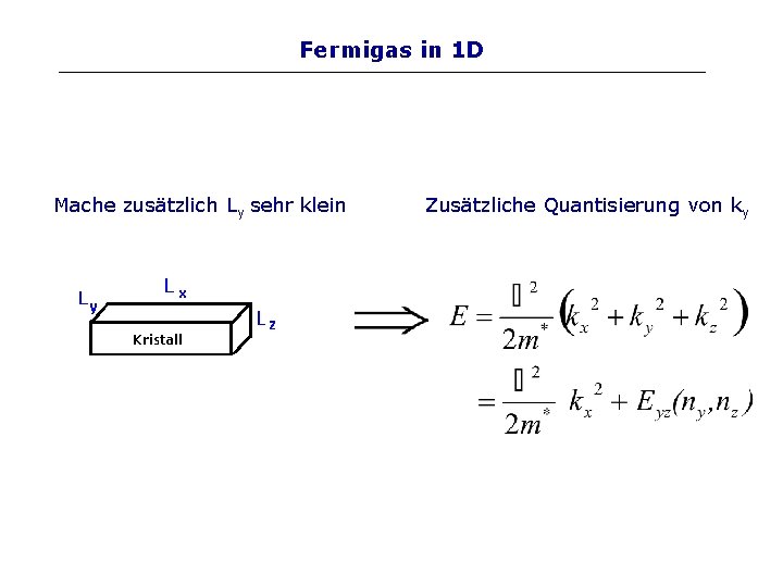 Fermigas in 1 D Mache zusätzlich Ly sehr klein Zusätzliche Quantisierung von ky 