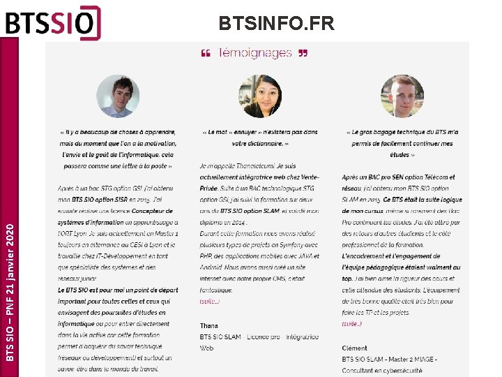 BTS SIO – PNF 21 janvier 2020 BTSINFO. FR 