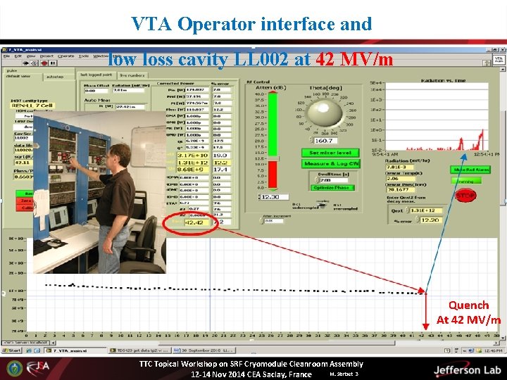 VTA Operator interface and low loss cavity LL 002 at 42 MV/m Quench At