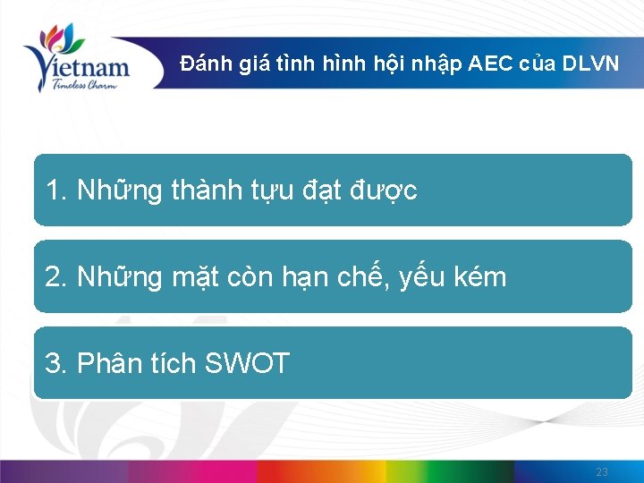  Đánh giá tình hội nhập AEC của DLVN 1. Những thành tựu đạt