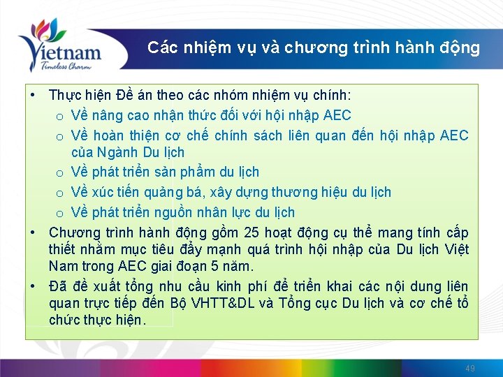 Các nhiệm vụ và chương trình hành động • Thực hiện Đề án theo