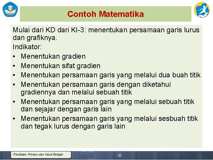 Contoh Matematika Mulai dari KD dari KI-3: menentukan persamaan garis lurus dan grafiknya. Indikator: