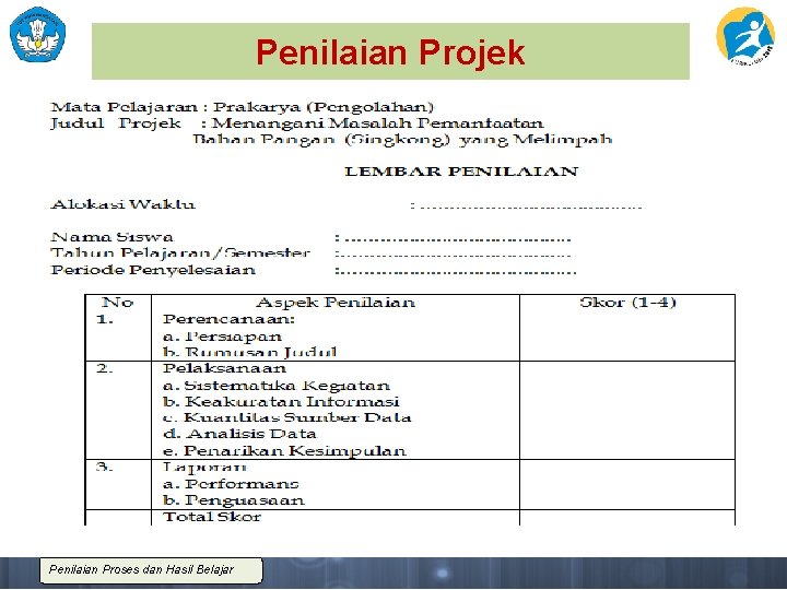 Penilaian Projek Penilaian Proses dan Hasil Belajar 