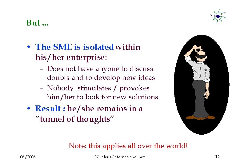 But. . . • The SME is isolated within his/her enterprise: – Does not