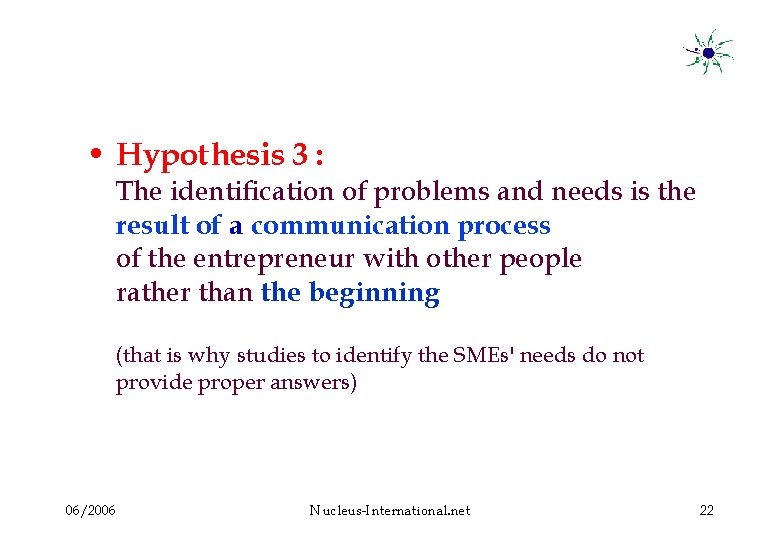  • Hypothesis 3 : The identification of problems and needs is the result