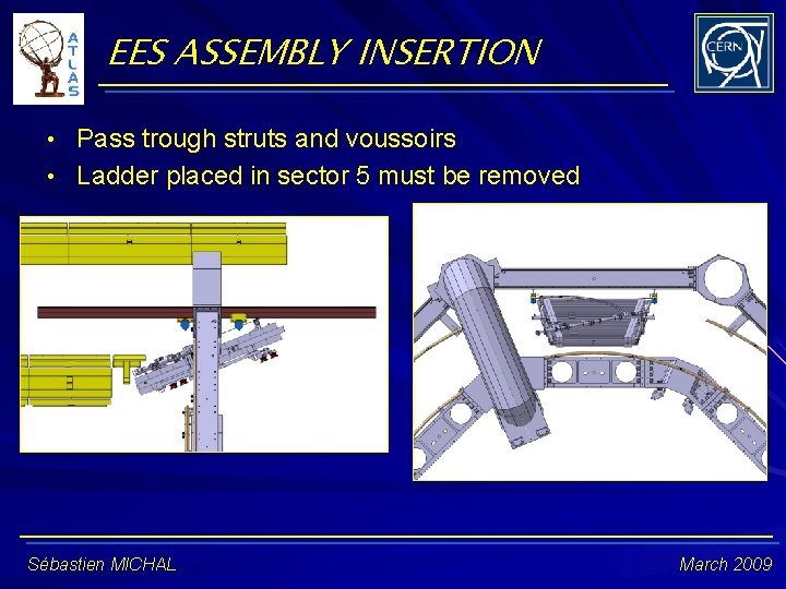 EES ASSEMBLY INSERTION • Pass trough struts and voussoirs • Ladder placed in sector