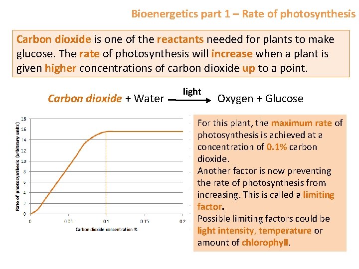 Bioenergetics part 1 – Rate of photosynthesis Carbon dioxide is one of the reactants