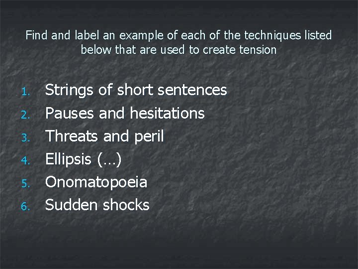 Find and label an example of each of the techniques listed below that are