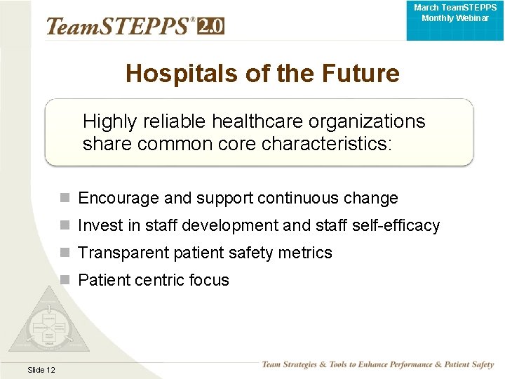 March Team. STEPPS Monthly Webinar Hospitals of the Future Highly reliable healthcare organizations share