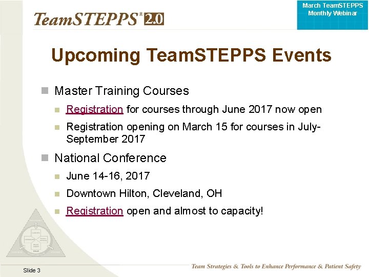 March Team. STEPPS Monthly Webinar Upcoming Team. STEPPS Events n Master Training Courses n