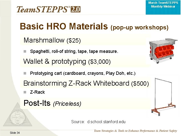 March Team. STEPPS Monthly Webinar Basic HRO Materials (pop-up workshops) Marshmallow ($25) n Spaghetti,