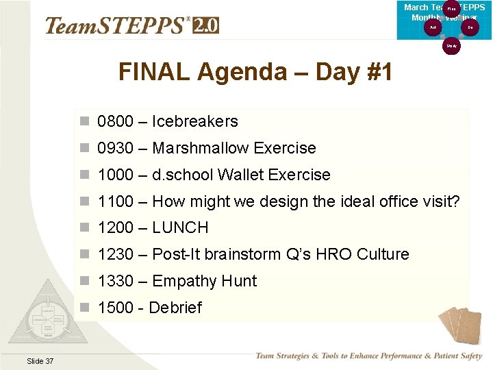 Plan March Team. STEPPS Monthly Webinar Act Do Study FINAL Agenda – Day #1
