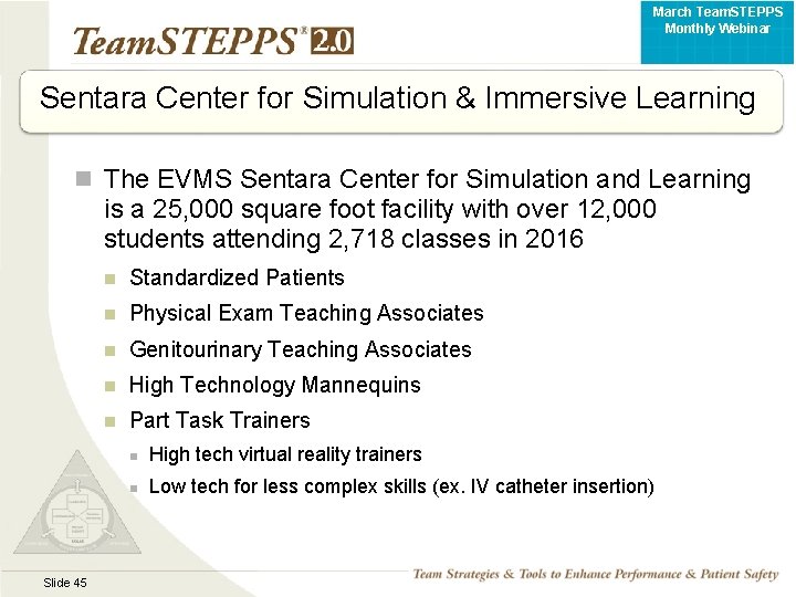 March Team. STEPPS Monthly Webinar Sentara Center for Simulation & Immersive Learning n The