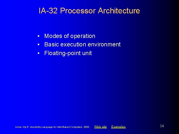 IA-32 Processor Architecture • Modes of operation • Basic execution environment • Floating-point unit
