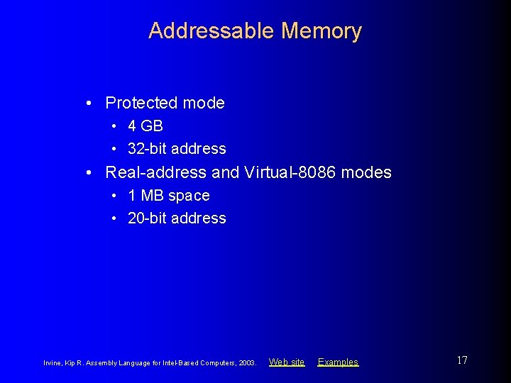 Addressable Memory • Protected mode • 4 GB • 32 -bit address • Real-address