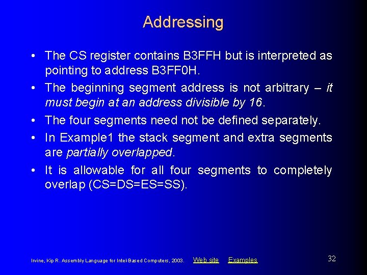 Addressing • The CS register contains B 3 FFH but is interpreted as pointing