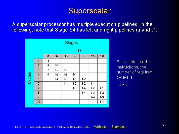 Superscalar A superscalar processor has multiple execution pipelines. In the following, note that Stage