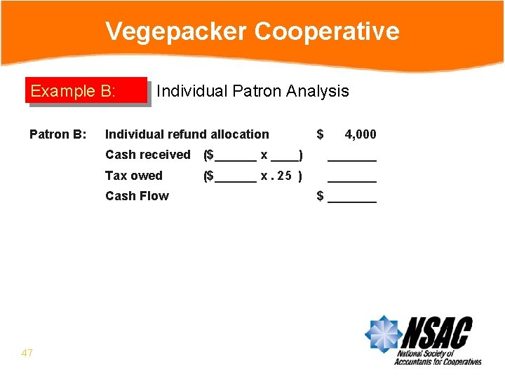 Vegepacker Cooperative Example B: Patron B: Individual Patron Analysis Individual refund allocation 4, 000