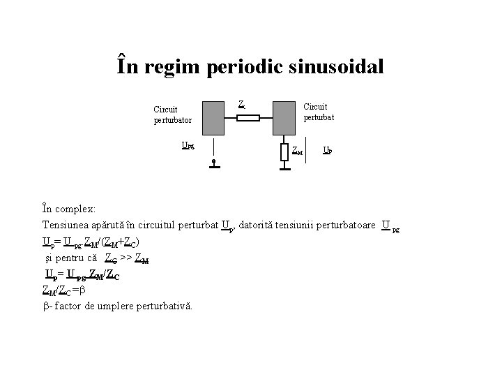 În regim periodic sinusoidal Circuit perturbator Upg Zc Circuit perturbat ZM Up În complex: