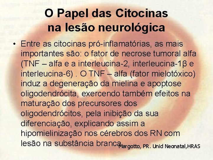 O Papel das Citocinas na lesão neurológica • Entre as citocinas pró-inflamatórias, as mais