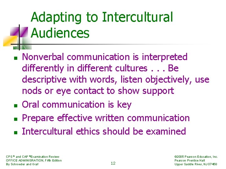 Adapting to Intercultural Audiences n n Nonverbal communication is interpreted differently in different cultures.