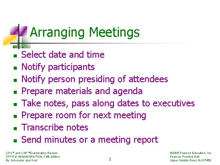 Arranging Meetings n n n n Select date and time Notify participants Notify person