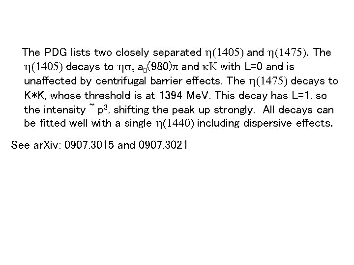 The PDG lists two closely separated h(1405) and h(1475). The h(1405) decays to hs,