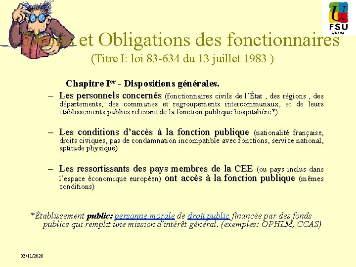 Droits et Obligations des fonctionnaires (Titre I: loi 83 -634 du 13 juillet 1983