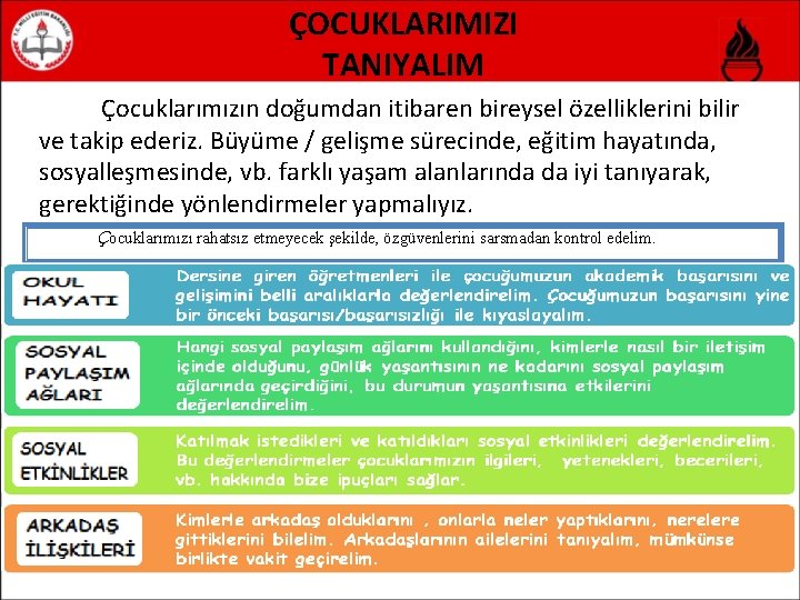 ÇOCUKLARIMIZI TANIYALIM Çocuklarımızın doğumdan itibaren bireysel özelliklerini bilir ve takip ederiz. Büyüme / gelişme