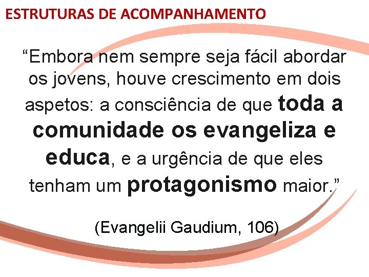 ESTRUTURAS DE ACOMPANHAMENTO “Embora nem sempre seja fácil abordar os jovens, houve crescimento em