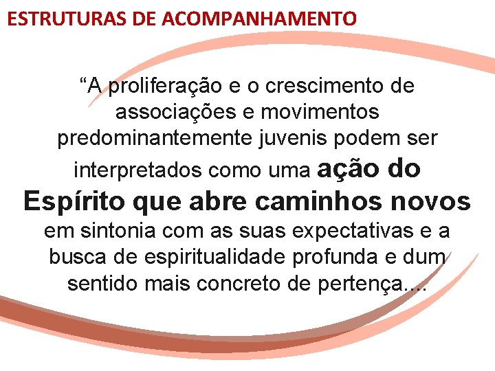 ESTRUTURAS DE ACOMPANHAMENTO “A proliferação e o crescimento de associações e movimentos predominantemente juvenis