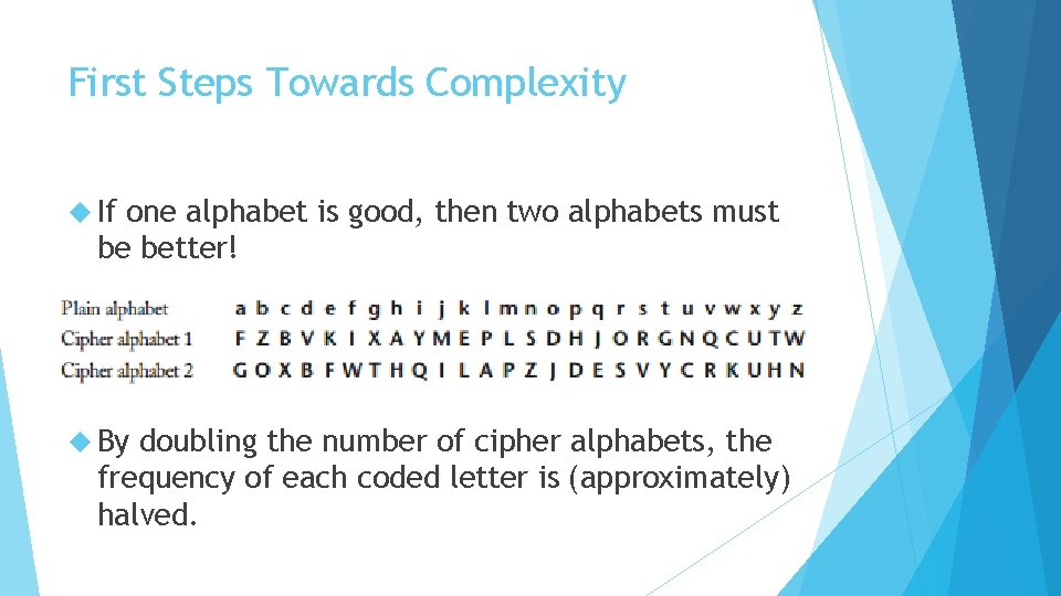 First Steps Towards Complexity If one alphabet is good, then two alphabets must be