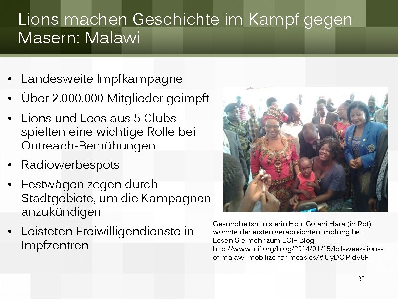 Lions machen Geschichte im Kampf gegen Masern: Malawi • Landesweite Impfkampagne • Über 2.