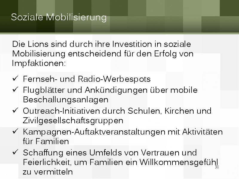 Soziale Mobilisierung Die Lions sind durch ihre Investition in soziale Mobilisierung entscheidend für den